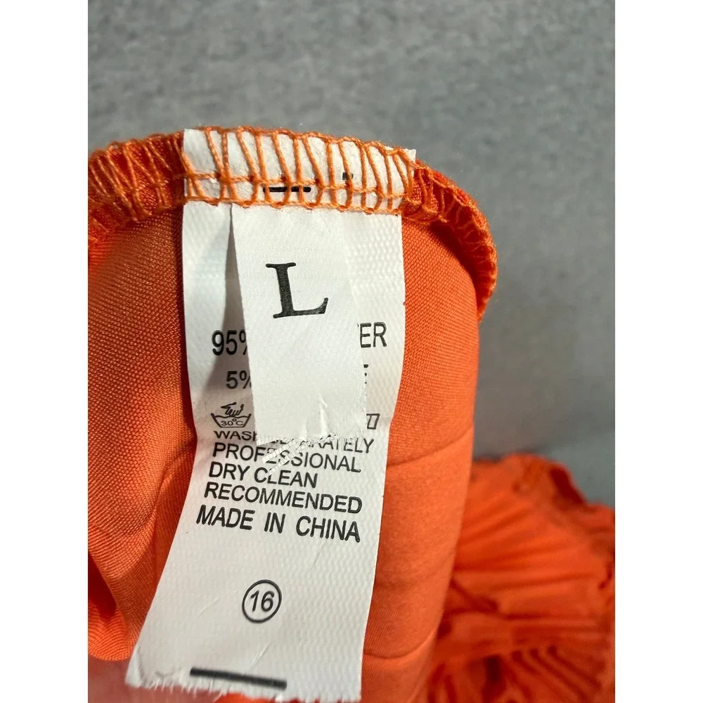 Orange Cut Out Pleated V-Neck Maxi Dress Sleeveless Summer Vacation Large Cruise - Picture 4 of 12